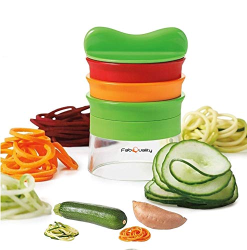 FabQuality Cortador de Verduras Cortador + Pincel + Peeler, en espiral Rallador de Verduras Mano con 3 Cuchillas para Cortador de Pepinos Rallador de Zanahorias Rallador de Espiral