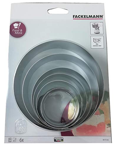 Fackelmann 6 Aros emplatar, Acero Inoxidable, Gris, 5/6/7/8/10/12 x 4.5 Cm