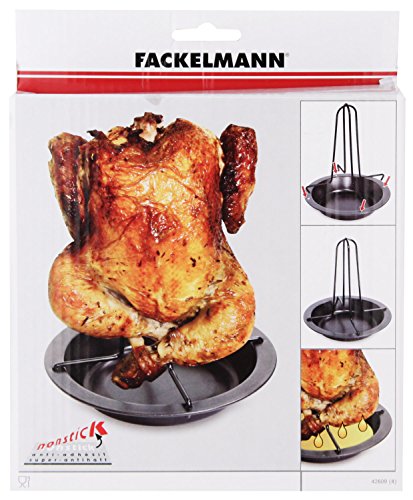 Fackelmann Soporte Vertical para Asar Pollo, Acero de Carbono con Revestimiento Antiadherente