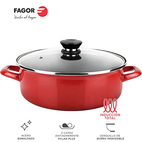 Fagor BATERIA OPTIMAX. batería Antiadherente Doble Capa, Acero esmaltado de 1,5mm de Espesor, Compatible con Toda Clase Cocina, inducción, cerquillo de Acero. Apta lavavajillas (BATERIA, 5 Piezas)