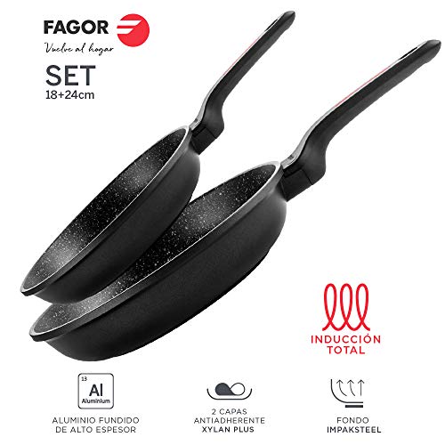 Fagor SARTEN ALUTHERM. Sartén Antiadherente Doble Capa, Aluminio Fundido de Alto Espesor, Compatible con Toda Clase Cocina, inducción, Fondo difusor IMPAKSTEEL. Apta lavavajillas (SARTÉN, 18+24)