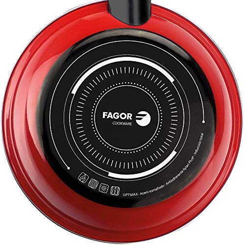 Fagor SARTEN OPTIMAX. Sartén Antiadherente Doble Capa, Acero esmaltado de 1,5mm de Espesor, Compatible con cocinas inducción, cerquillo de Acero Inoxidable. Apta lavavajillas (SARTEN ROJA, 20+24+28)