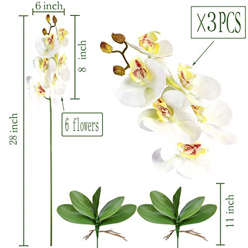 FagusHome 28 Pulgadas Flores Artificiales de Phalaenopsis 3 Piezas con 2 Paquetes Hojas Flores de orquídeas Artificiales Plantas de Tallo para decoración del hogar (Blanco)