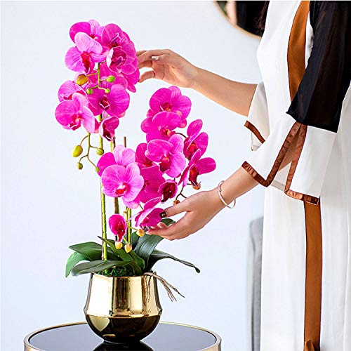 FagusHome 32" Flores Artificiales de Phalaenopsis de 3 Piezas con 2 Paquetes de Hojas Flores Artificiales de orquídeas Plantas Madre para la decoración del hogar (Púrpura)