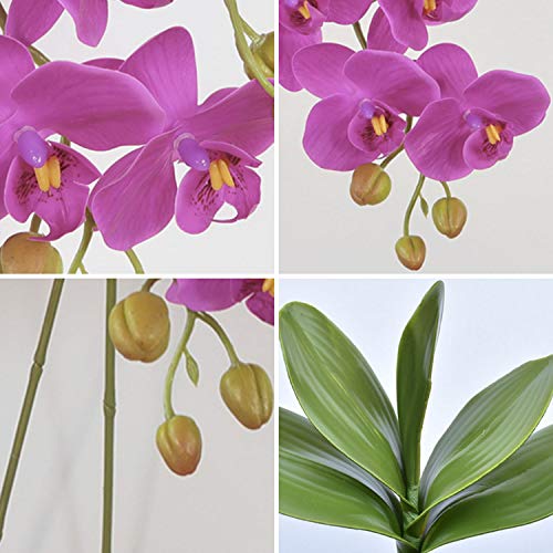 FagusHome 32 Pulgadas de Flores Artificiales de Phalaenopsis 4 Piezas con 2 Paquetes de Hojas de Flores de orquídeas Artificiales Plantas de Tallo para la decoración del hogar (Púrpura)