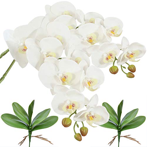 FagusHome 42" Flores Artificiales de Phalaenopsis 2 Piezas con 2 Paquetes de Hojas Flores de orquídeas Artificiales Plantas de Tallo para la decoración del hogar (D)