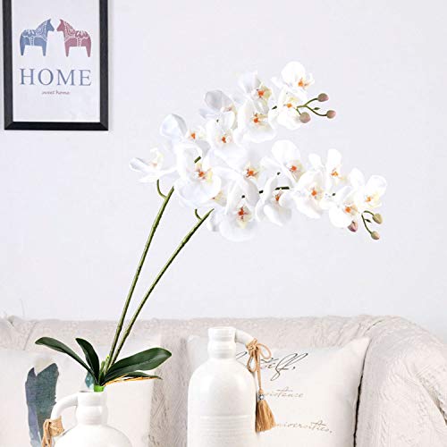 FagusHome Flores de Phalaenopsis de Seda Artificial de 41"2 Piezas con 2 Paquetes de Hojas Flores de orquídeas Artificiales Tallo Plantas en Flores Blancas Falsas para decoración (2)