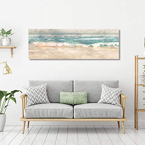 Fajerminart Cuadro En Lienzo - Olas Del Océano Verde Mar Lona Paisaje Marino Pintura De Lienzo, Lienzos Decorativos Adecuado Cuadros Dormitorios, Cuadros Decoracion Salon modernos 70x210cm (Sin Marco)