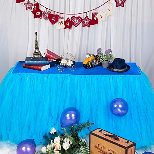 Falda de mesa, gasa de escritorio romántica de tul, decoración de mesa, mantel de copo de nieve del país de las maravillas, para Baby Shower, boda, cumpleaños, día de San Valentín Navidad (3FT)