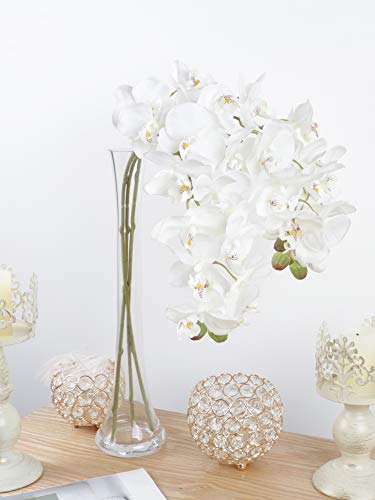 Famibay - Flores artificiales de orquídea Phalaenopsis con 11 cabezas de orquídea de mariposa blanca para decoración del hogar, paquete de 3 (blanco)