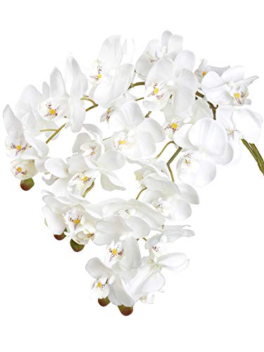 Famibay - Flores artificiales de orquídea Phalaenopsis con 11 cabezas de orquídea de mariposa blanca para decoración del hogar, paquete de 3 (blanco)