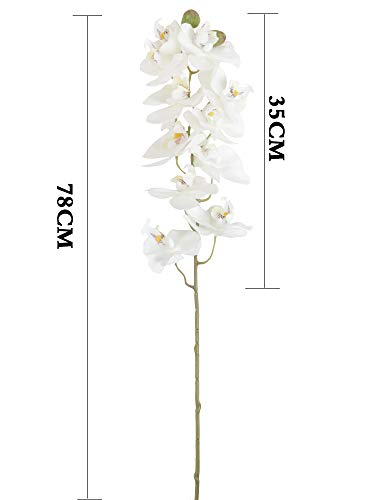 Famibay - Flores artificiales de orquídea Phalaenopsis con 11 cabezas de orquídea de mariposa blanca para decoración del hogar, paquete de 3 (blanco)