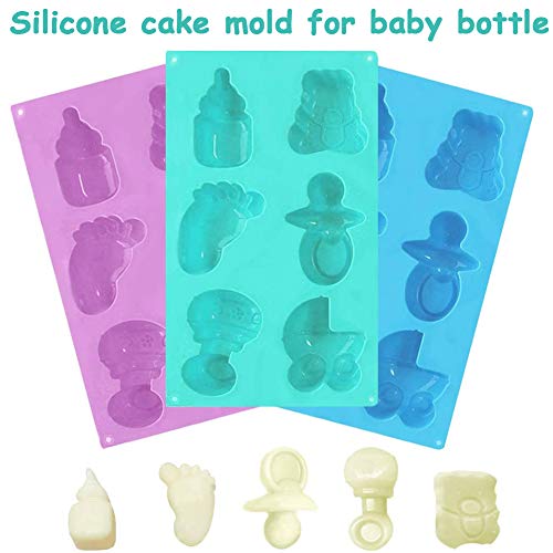 FANDE Molde de Silicona para Fondant, diseño de pies de bebé en 3D, Chocolate, Cubitos de Hielo, Galletas, Mantequilla, gelatinas, jabones artesanales, etc - Paquete con 3 moldes de 6 cavidades.