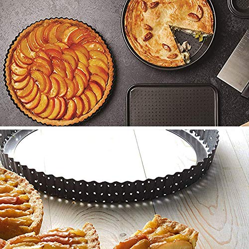 FANDE Quiche Tart Pan, Molde para Quiches y Tarta, Molde de Horno Rizado Perforado - Base Desmontable - Recubrimiento Antiadherente - Diámetro 24 cm