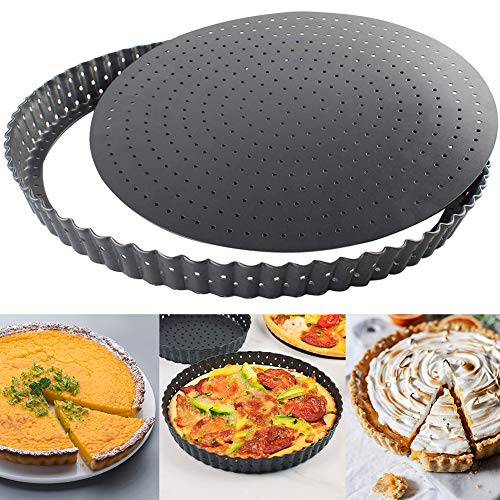 FANDE Quiche Tart Pan, Molde para Quiches y Tarta, Molde de Horno Rizado Perforado - Base Desmontable - Recubrimiento Antiadherente - Diámetro 24 cm