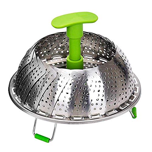 Faneli - Accesorio de cocina al vapor de acero inoxidable para olla, con mango extensible anticalor y patas antideslizantes, vaporera plegable para veganos, pescado y marisco (forma de hoja)