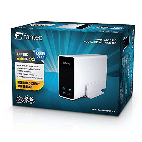 Fantec MobiRAID X2 - Carcasa para Disco Duro SSD 2.5" (SATA I/II/III, Modo Raid 0, 1, JBOD, USB 3.0, UASP), Color Plata