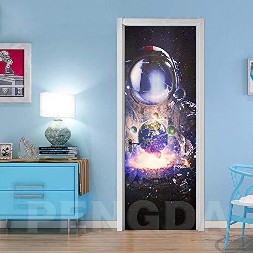 Fantxzcy Etiqueta De Puerta 3D Mural De Arte Carteles Pegatina Arte Abstracto Planeta Vía Láctea Ciencia Ficción Terrestre 88X200Cm Puerta Pegatina Murales Pvc Papel Pintado Autoadhesivo Calcomanías A