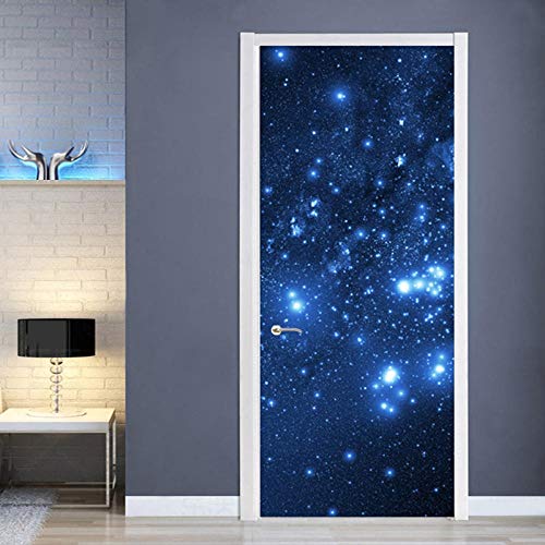 Fantxzcy Etiqueta De Puerta 3D Papel Pintado Puerta Patrón De Hermoso Cielo Estrellado Azul Vía Láctea 95X215Cm Puerta Pegatinas Mural Extraíble Decorativo De Puerta Autoadhesivo De Bricolaje Pegatina