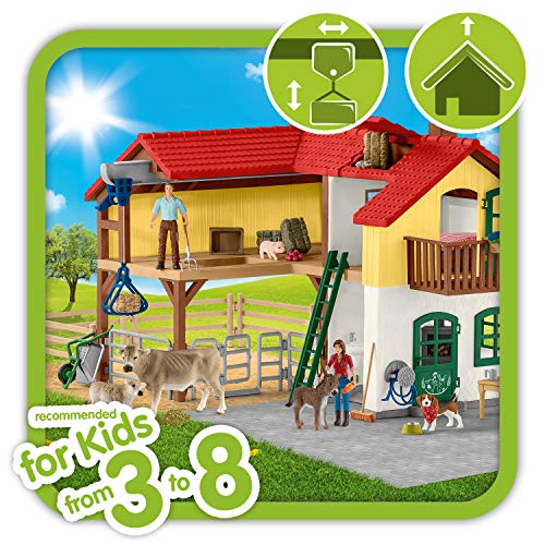 FARM WORLD-42407 Granja con establo y animales, multicolor, Large (Schleich 42407)