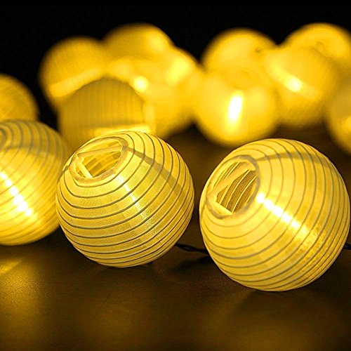 Farolillos Solares Exterior de Luces de Cuerda, ALED LIGHT 6m 30 LED Blanco Cálido Impermeable Guirnalda Luces Exterior LED Linternas Farolillos Decorativos Solares para Decoración Jardines