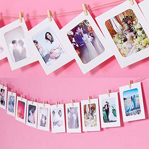 Fashion HW 30 marcos de fotos de papel DIY 4 x 6 marcos de fotos de papel con clips de madera y cuerda para colgar marcos de fotos para decoración de la pared del hogar Blanco 30 unidades.