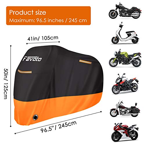 Favoto Funda para Moto Cubierta de la Moto 210D Impermeable Protectora a Prueba de Sol Lluvia Polvo Viento Nieve Excremento de Pájaro al Aire Libre XXL Negro+Naranja