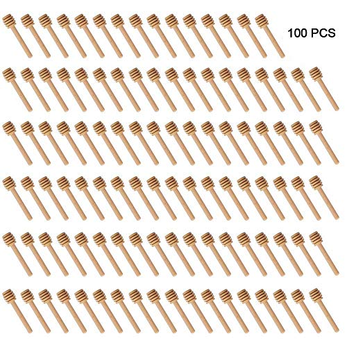 Favson 100 unidades de mini palitos de miel de madera de 7,6 cm, envueltos individualmente, servidor para dispensador de tarros de miel, miel, recuerdos de boda fiesta