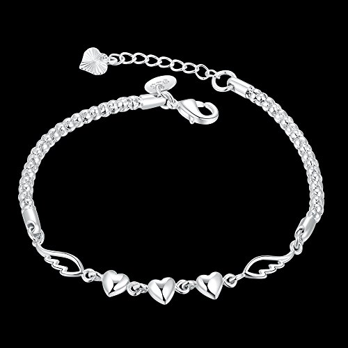 Faysting EU - Joyas para mujer, pulsera con forma de corazón grande, buen regalo para Navidad / San Valentín, plata