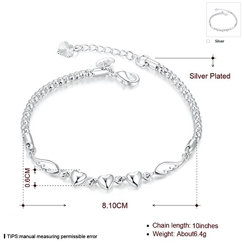 Faysting EU - Joyas para mujer, pulsera con forma de corazón grande, buen regalo para Navidad / San Valentín, plata