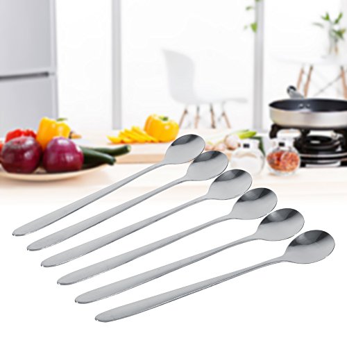 Fdit 6pcs Cuchara de Acero Inoxidable de Mango Largo Leche Ice Cream Café Sopa para Cena de Cocina Casera Socialme-EU