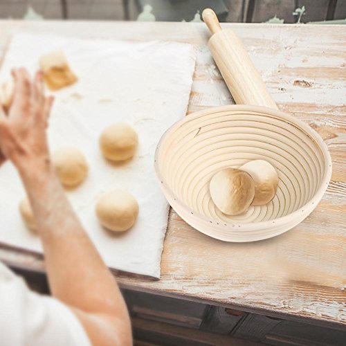 Fdit Cesta de Fermentación Hecha a Mano Cesta de Mimbre Redonda para Fermentar Pan de Molde Natural(20 * 8cm)