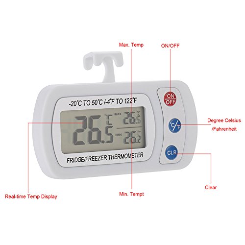 Fdit Impermeable Digital de Termómetro de Refrigerador Congelador con Exhibición Ajustable de LCD de Suspensión de Soporte para Restaurantes Caseros Cocina Min MAX Record Socialme-EU