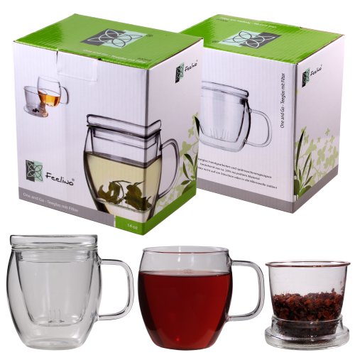 Feelino One and Go Grande 400 ml Vaso de té con Filtro y Tapa, en Caja de Regalo para 's y Fuera de la Oficina