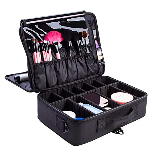 Feibrand Profesional Bolsa de Maquillaje Cosmético Organizador Neceser Viaje Bolso Cosmetico Case Maleta Mujer Negro 40x28x14