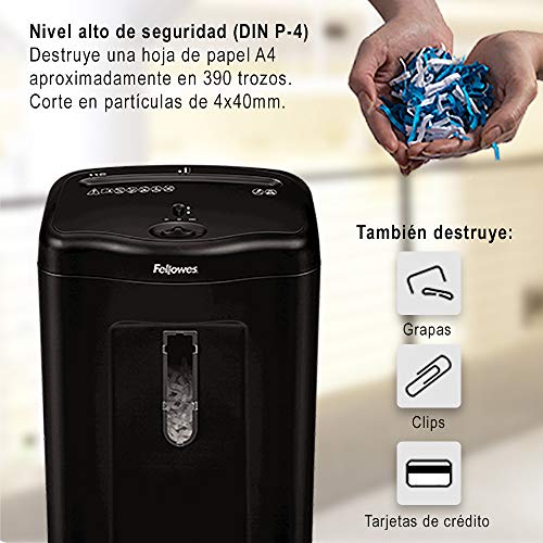 Fellowes 11C - Destructora trituradora de papel, corte en partículas, destruye hasta 11 hojas, uso personal, tritura tarjetas de crédito, color negro