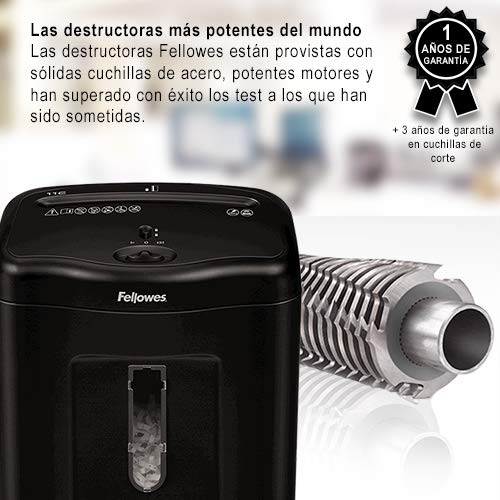 Fellowes 11C - Destructora trituradora de papel, corte en partículas, destruye hasta 11 hojas, uso personal, tritura tarjetas de crédito, color negro