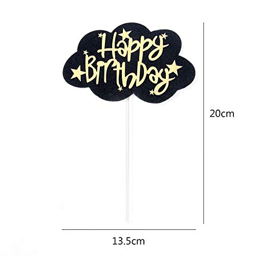 Femongy Happy Birthday Cake Toppers, Decoración para Tarta, 21 piezas Decoración para Tartas de cumpleaños, Cupcake Toppers Feliz cumpleaños nubes de oro negro con Bolas de oro y plata