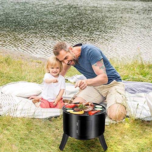 Femor Barbacoa Ahumador, 3 en 1, Multifunción, Barbacoa de Carbón, Termómetro Incluido, con Ganchos, 3 Parillas de Gran Capacidad, para Fiestas de Cocina al Aire Libre, 80 x 44,5 cm