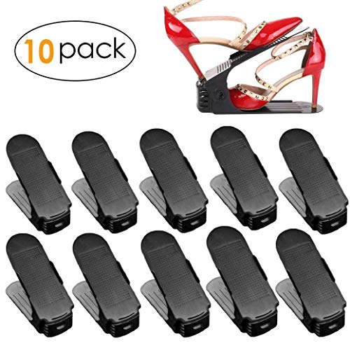 Femor Set de 10pcs Organizadores de Zapatos, Soporte de Calzado de Altura Ajustable, Zapatero Simple, Adecuada para Mujeres y Hombres, Ahorra Espacio (Negro)