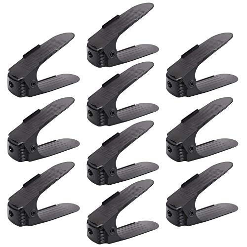 Femor Set de 10pcs Organizadores de Zapatos, Soporte de Calzado de Altura Ajustable, Zapatero Simple, Adecuada para Mujeres y Hombres, Ahorra Espacio (Negro)