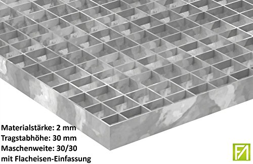 Fenau | Rejillas industriales Dimensiones: 600 x 1000 x 30 mm (MW: 30/30 mm) - Espesor del material: 2 mm - Carga sobre ruedas: 3,17 kN/Carga superficial (m²): 28,81 kN