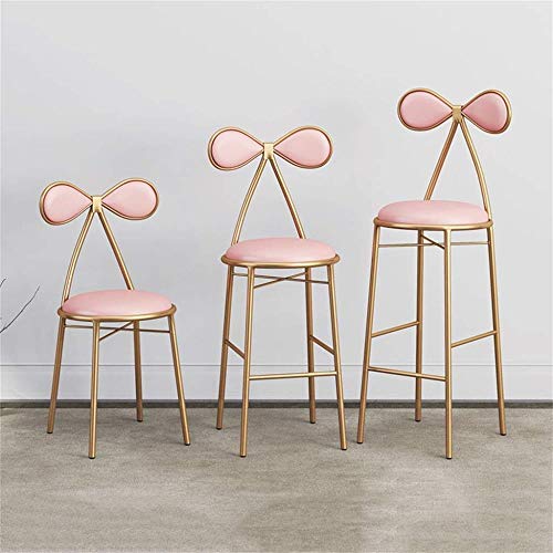 FENG SILLA Muebles de Sala Taburetes Silla de taburetes con Respaldo de Bowknot para Cocina/Barra Patas de Metal Doradas - 45 cm Altura de Pub - Sillas de Comedor de Ocio Modernas (Color : Rosado)