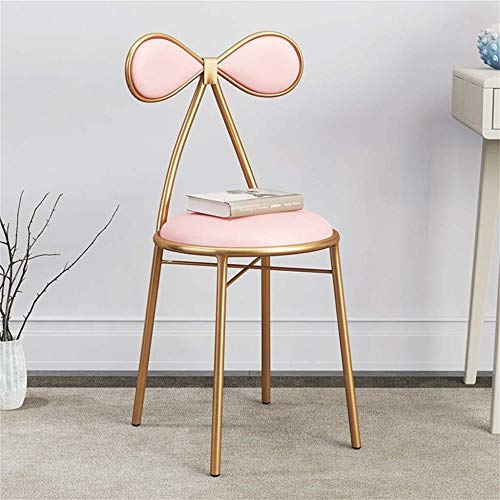 FENG SILLA Muebles de Sala Taburetes Silla de taburetes con Respaldo de Bowknot para Cocina/Barra Patas de Metal Doradas - 45 cm Altura de Pub - Sillas de Comedor de Ocio Modernas (Color : Rosado)