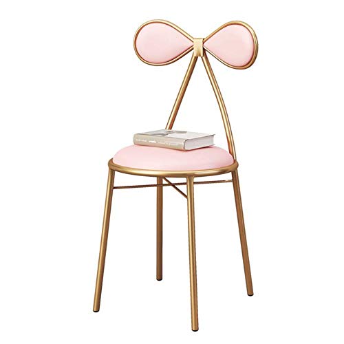 FENG SILLA Muebles de Sala Taburetes Silla de taburetes con Respaldo de Bowknot para Cocina/Barra Patas de Metal Doradas - 45 cm Altura de Pub - Sillas de Comedor de Ocio Modernas (Color : Rosado)