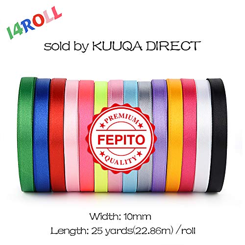 FEPITO 10 mm cinta de raso 350 yardas tela cinta satinado rollo 14 colores