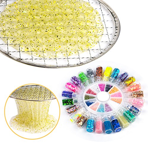 FEPITO 84 Pcs Slime Kit incluyendo Bolas espuma, Bolas pecera, Red, Cáscara, Cubo esponja, Rebanadas, Banda goma, Hoja oro imitación, Papel de azúcar, Confeti (No contiene limo)