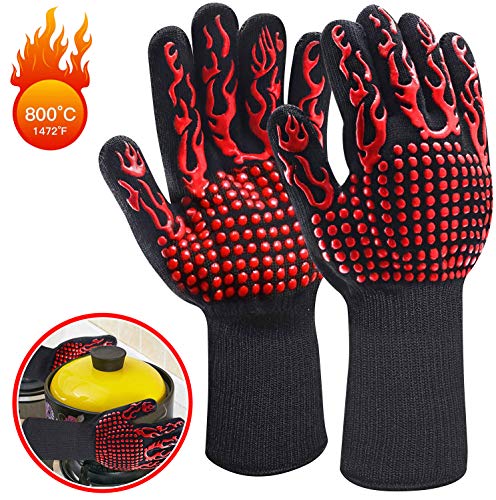 Fesoar Guantes de Barbacoa,Guantes para Horno,Guantes de Cocina,Oven Gloves Resistencia Térmica hasta 1472 ° C,Certificación EN407 de protección contra Alta Temperatura (1 Par) (Rojo)