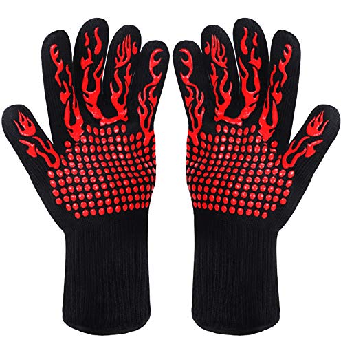 Fesoar Guantes de Barbacoa,Guantes para Horno,Guantes de Cocina,Oven Gloves Resistencia Térmica hasta 1472 ° C,Certificación EN407 de protección contra Alta Temperatura (1 Par) (Rojo)