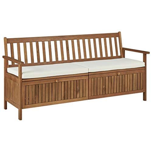 Festnight Banco de Almacenaje Banco Arcón Exterior Garden Bench con Cojín de Madera Maciza de Acacia 170 x 63 x 84 cm